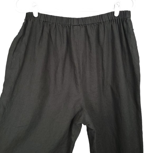 JUNONIA Women's Pants Size 1X Gray Linen Pull On Wide Leg Pockets Ruffle Hem - Picture 8 of 11